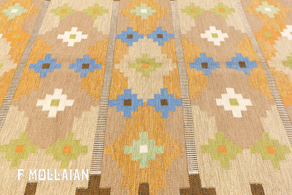 Semi Antique Signed „RE“ Swedish Kilim n°:75927211